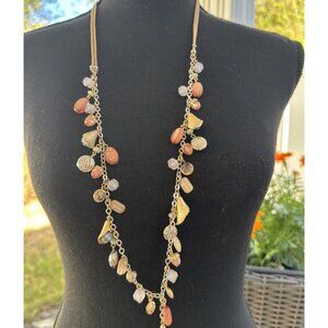 Chicos Gold Silver Tone Blue Bell Peach Pink Long Chain Statement Necklace NEW